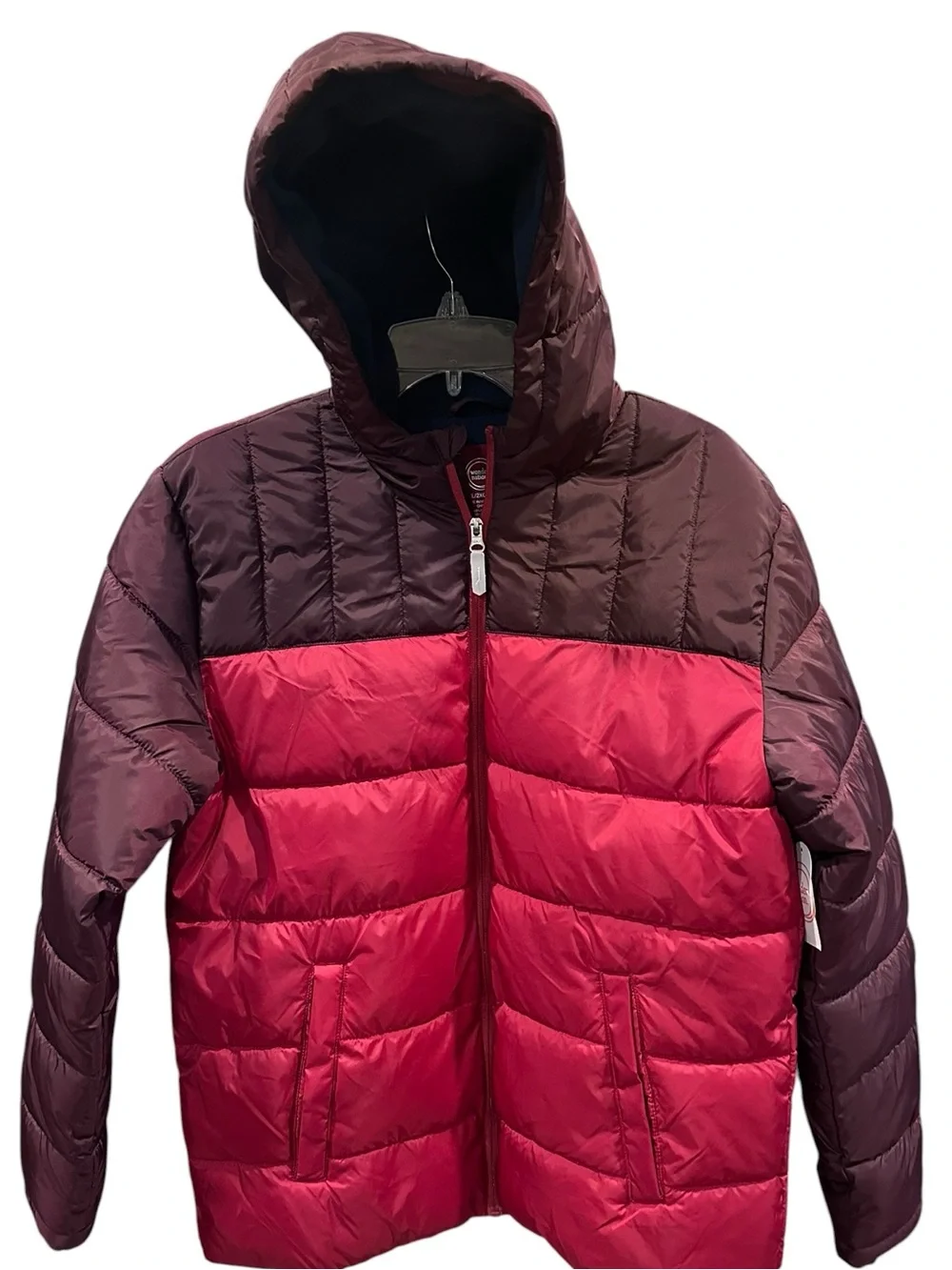 Wonder Nation Boys XXL 18 Colorblock Puffer Jacket Hooded Red Maroon‎ NWT
